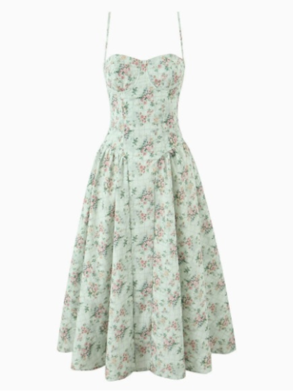 Floral Sweetheart Midi Dress in Mint Green